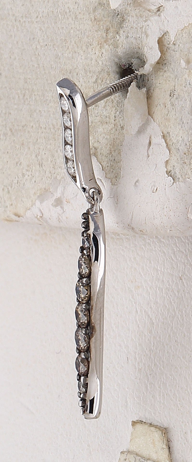 10kt White Gold Womens Round Brown Diamond Dangle Earrings 1/2 Cttw