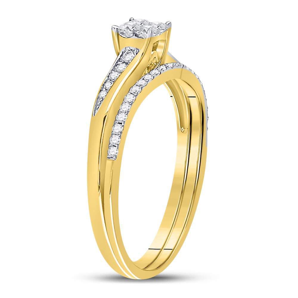 10kt Yellow Gold Princess Diamond Cluster Bridal Wedding Ring Band Set 1/3 Cttw