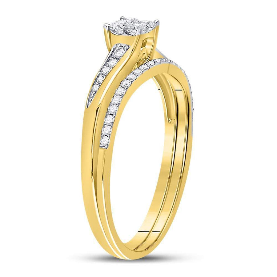 14kt Yellow Gold Princess Diamond Cluster Bridal Wedding Ring Band Set 1/3 Cttw