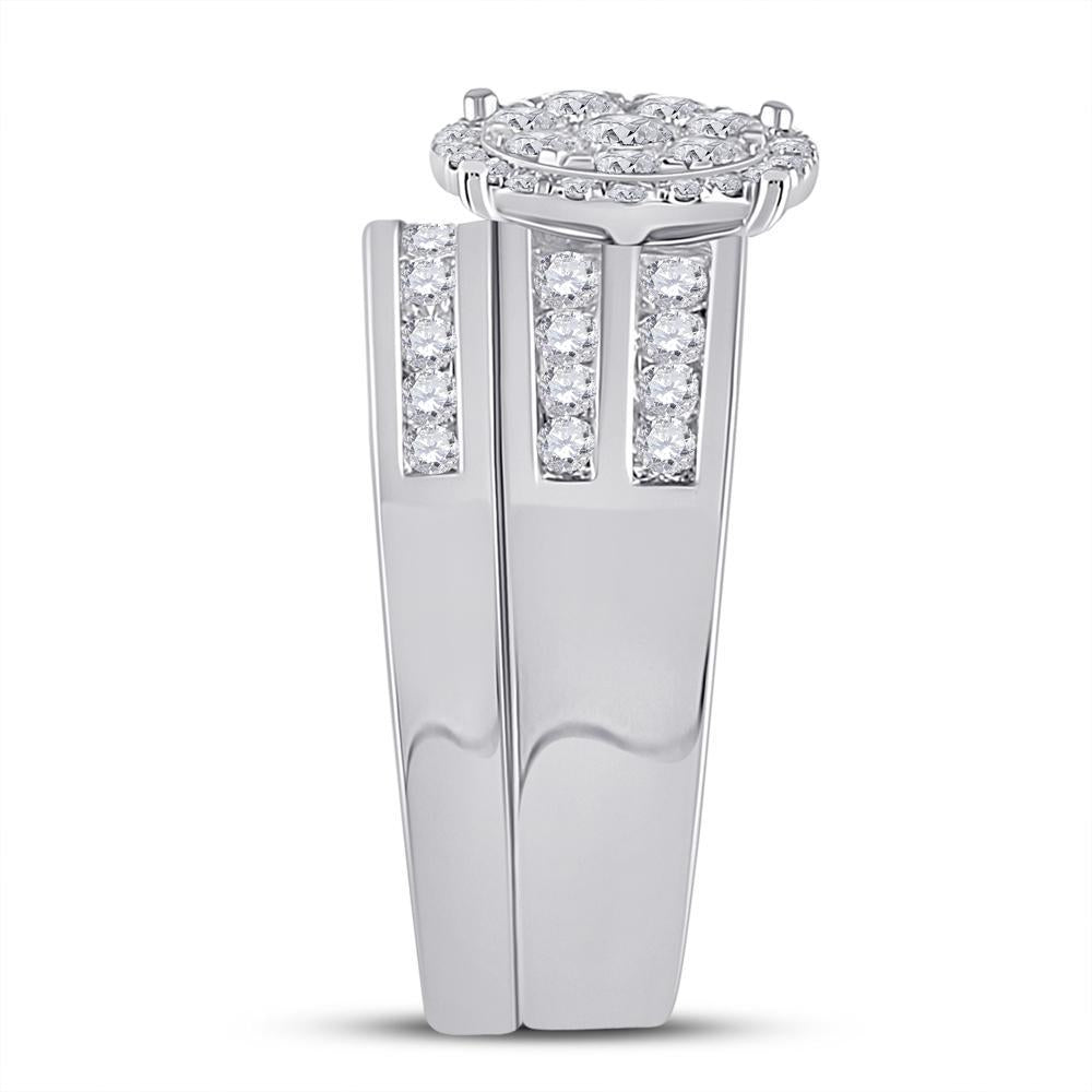 14kt White Gold His Hers Round Diamond Cluster Matching Wedding Set 1-7/8 Cttw