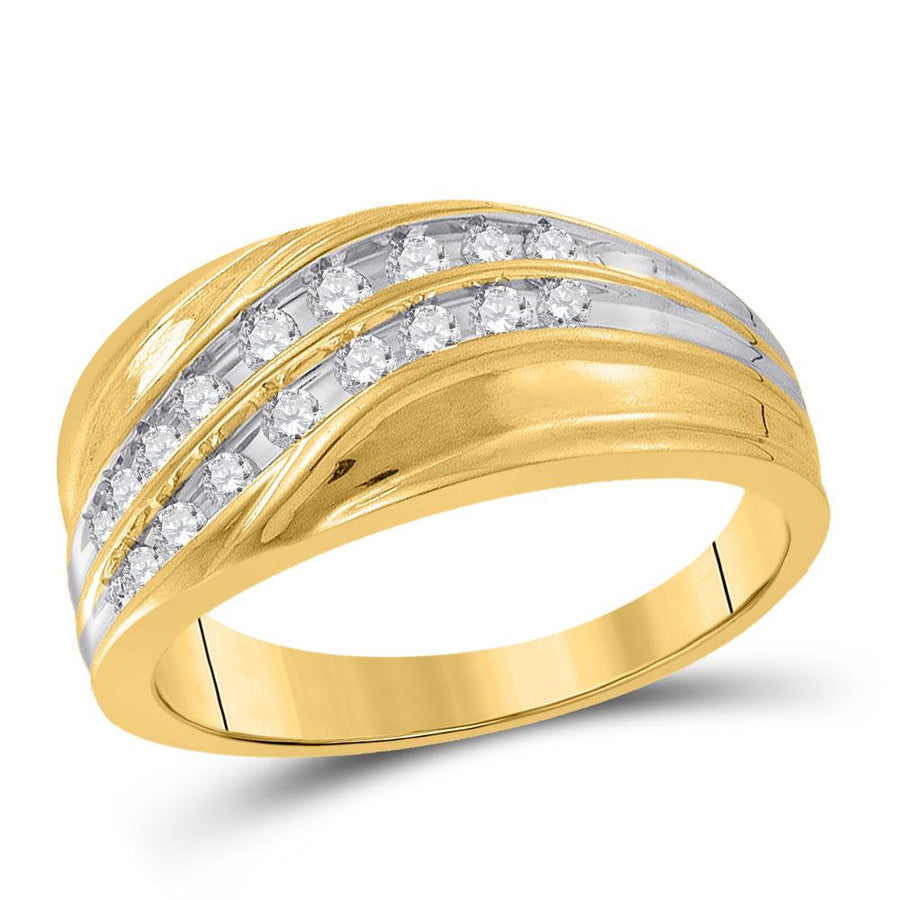 10kt Yellow Gold Mens Round Channel-set Diamond Diagonal Double Row Wedding Band 1/3 Cttw