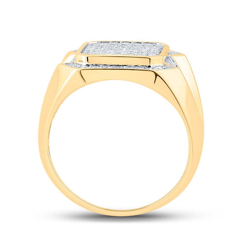 10kt Yellow Gold Mens Round Diamond Square Ring 1 Cttw
