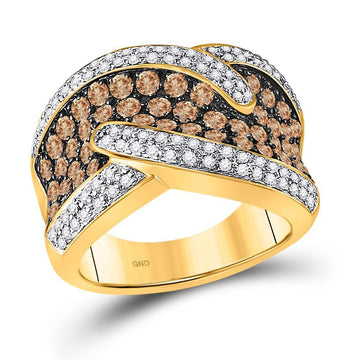 10kt Yellow Gold Womens Round Brown Diamond Band Ring 2 Cttw