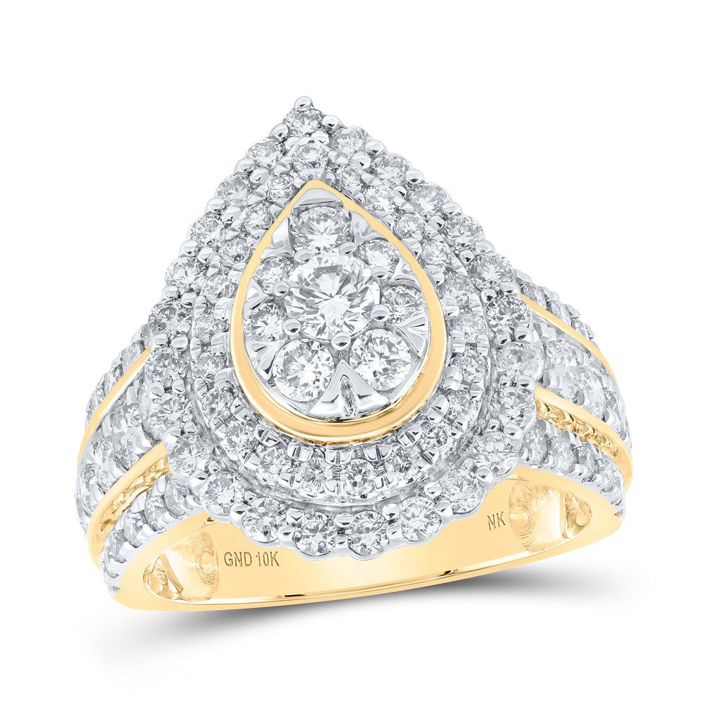 10kt Yellow Gold Womens Round Diamond Teardrop Cluster Ring 2 Cttw