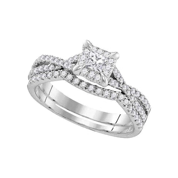 10kt White Gold Round Diamond Square Halo Bridal Wedding Ring Band Set 5/8 Cttw
