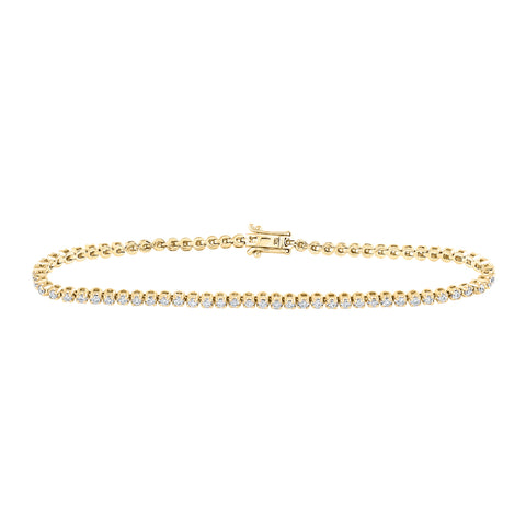 14kt Yellow Gold Womens Round Diamond Single Row Tennis Bracelet 1-1/5 Cttw