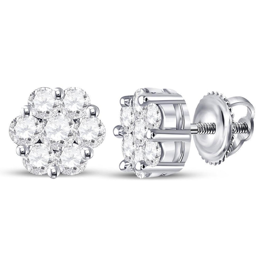 14kt White Gold Womens Round Diamond Flower Cluster Earrings 3/4 Cttw