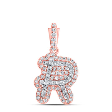 10kt Rose Gold Womens Round Diamond R Initial Letter Pendant 1/5 Cttw
