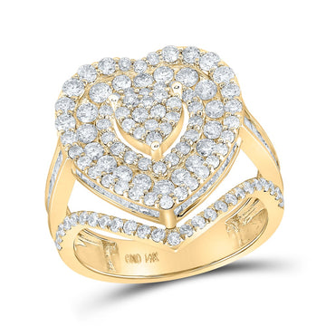 14kt Yellow Gold Womens Round Diamond Heart Ring 2-3/8 Cttw