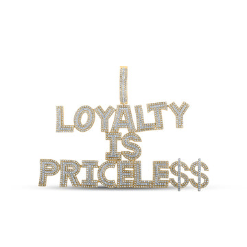 10kt Yellow Gold Mens Round Diamond Loyalty Priceless Phrase Charm Pendant 2-7/8 Cttw