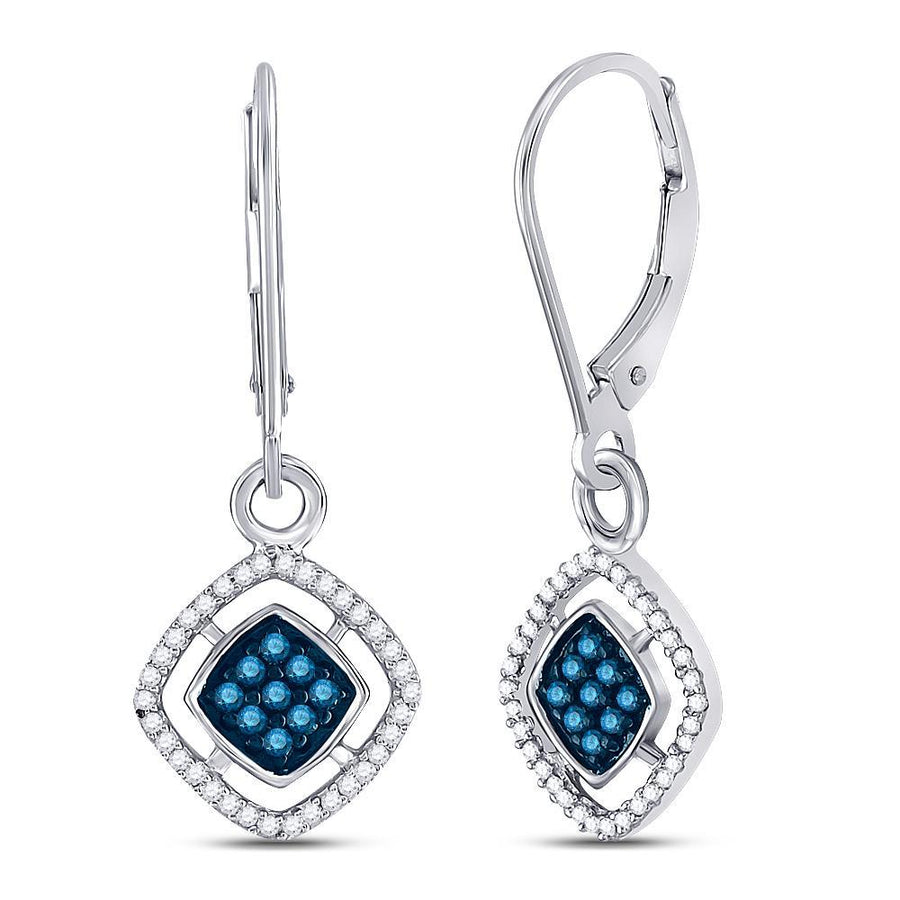 10kt White Gold Womens Round Blue Color Enhanced Diamond Dangle Earrings 1/3 Cttw