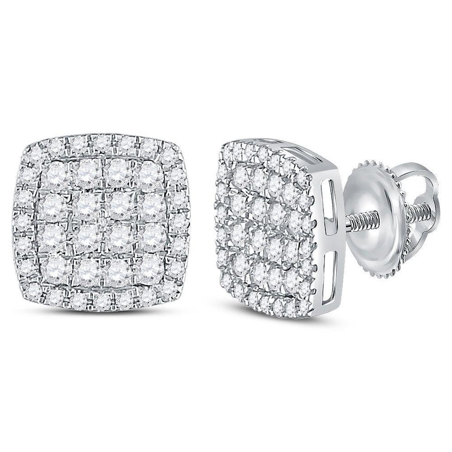 14kt White Gold Womens Round Diamond Square Cluster Earrings 3/4 Cttw
