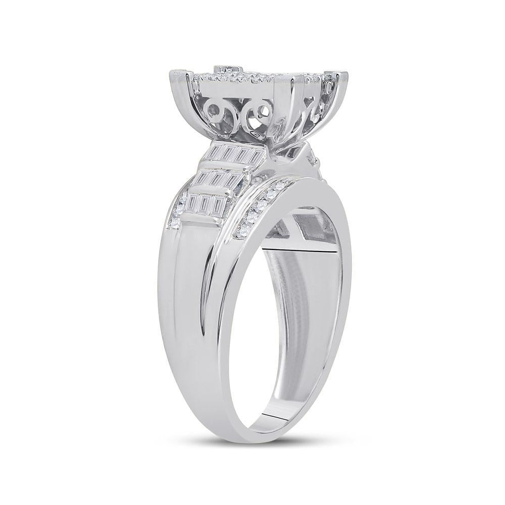 10kt White Gold Princess Diamond Cluster Bridal Wedding Engagement Ring 1 Cttw