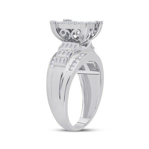 10kt White Gold Princess Diamond Cluster Bridal Wedding Engagement Ring 1 Cttw