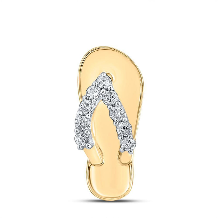 10kt Yellow Gold Womens Round Diamond Flip Flop Sandal Nautical Pendant 1/6 Cttw