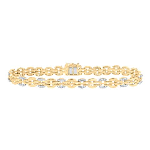 10kt Yellow Gold Mens Round Diamond 8.5-inch Link Bracelet 1-1/2 Cttw