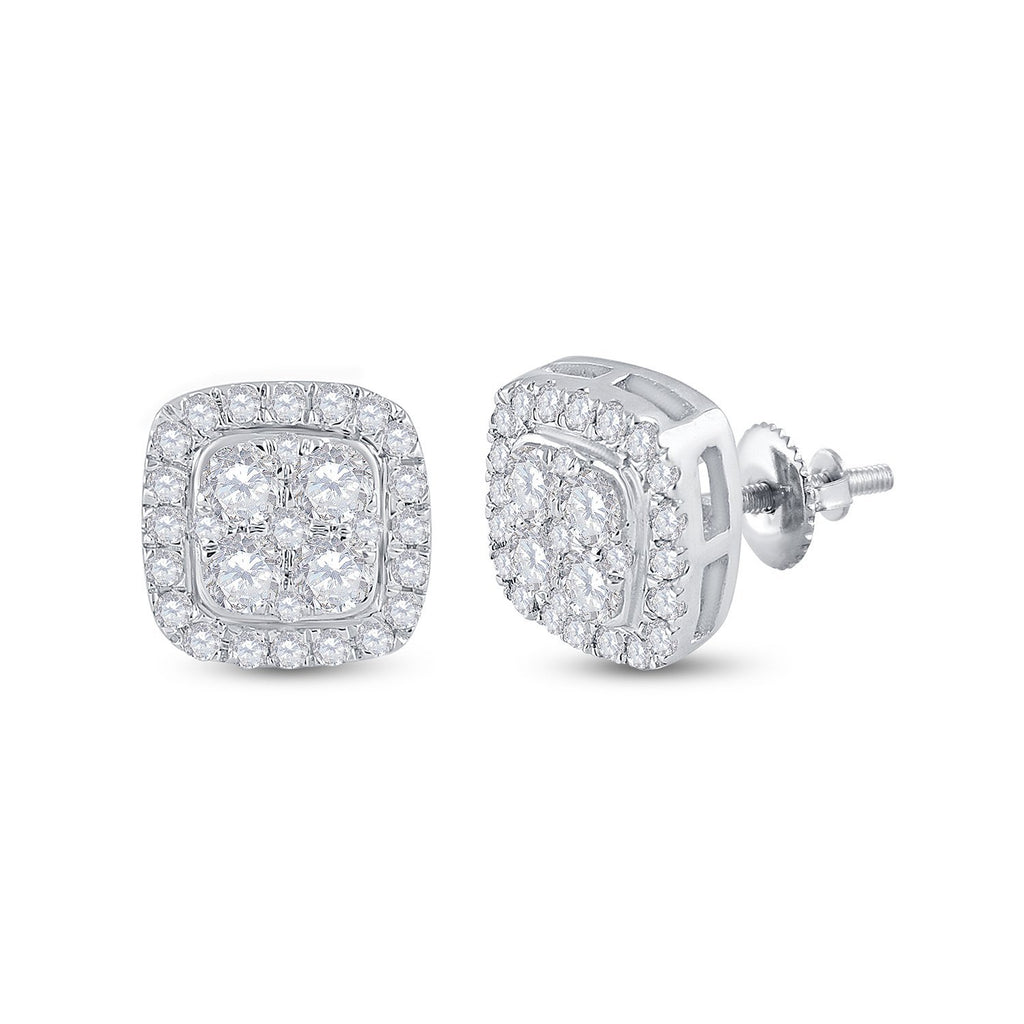 14kt White Gold Womens Round Diamond Square Earrings 3/4 Cttw