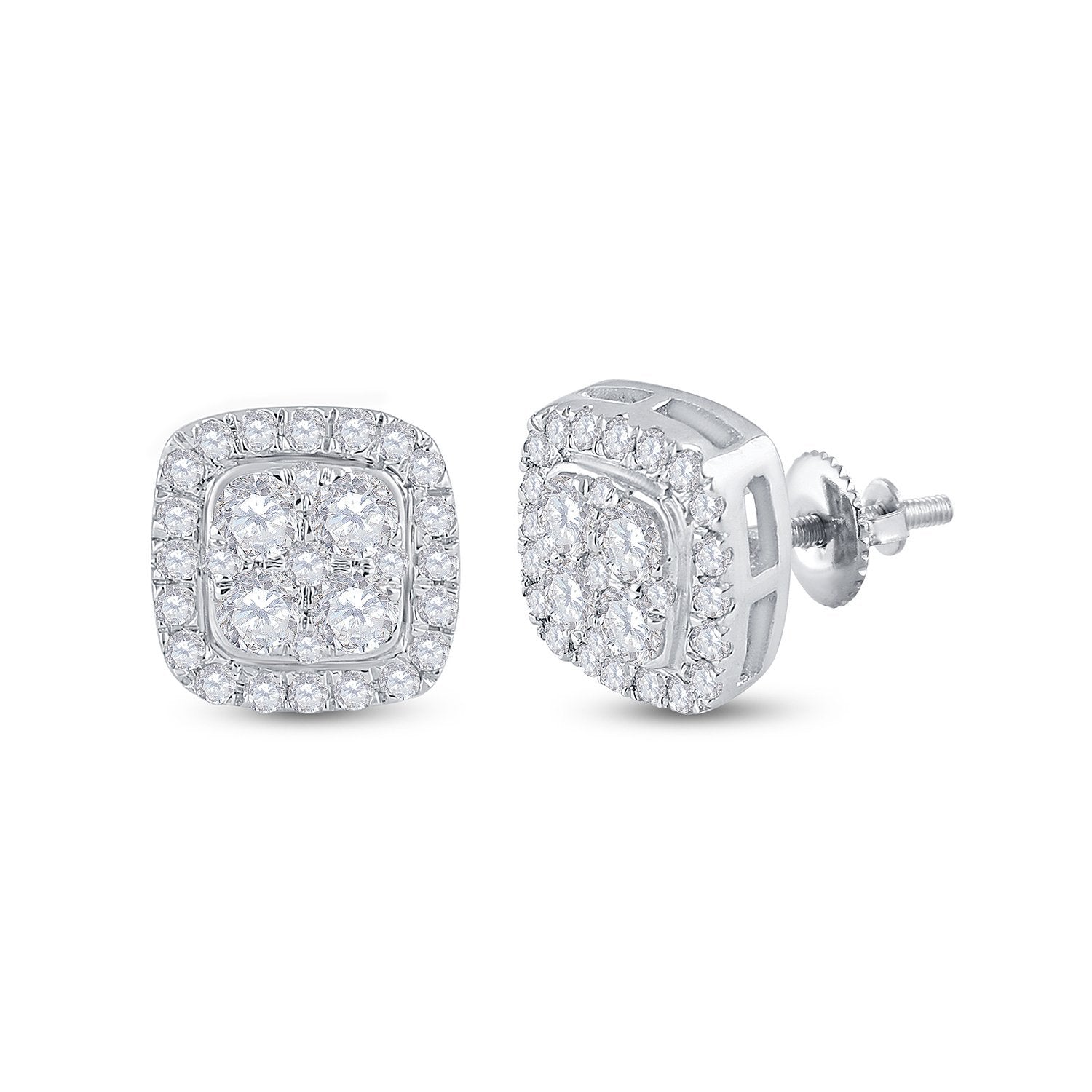 14kt White Gold Womens Round Diamond Square Earrings 3/4 Cttw