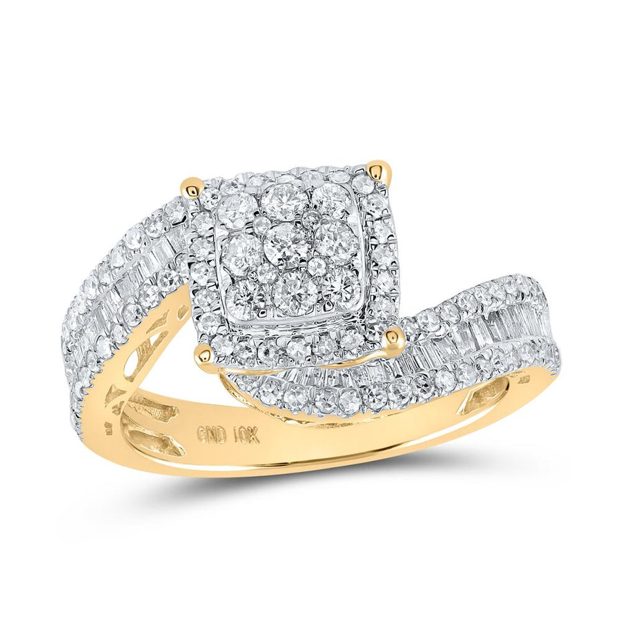 10kt Yellow Gold Round Diamond Square Bridal Wedding Engagement Ring 1-1/4 Cttw