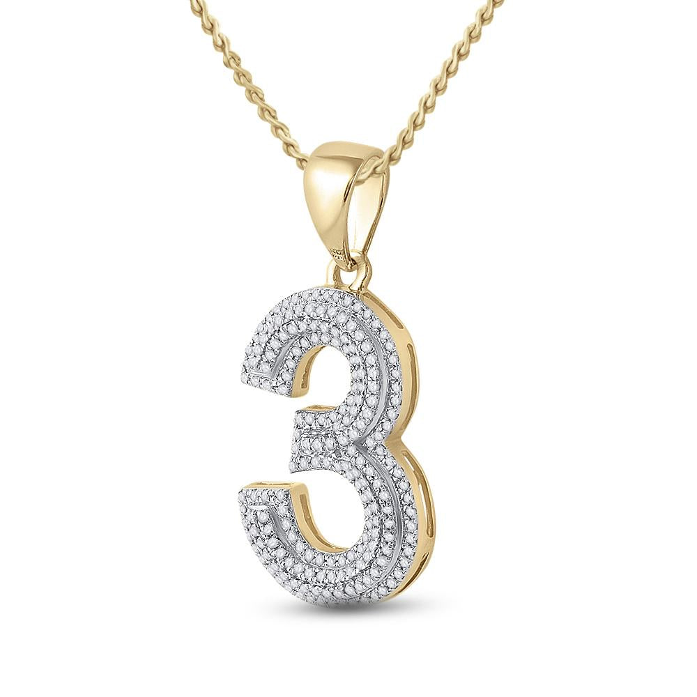 10kt Yellow Gold Mens Round Diamond Number 3 Charm Pendant 5/8 Cttw