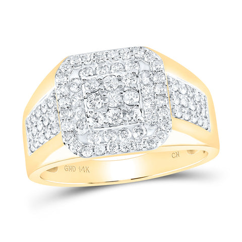 14kt Yellow Gold Mens Round Diamond Square Ring 1-1/4 Cttw