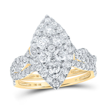 10kt Yellow Gold Round Diamond Marquise-shape Bridal Wedding Ring Band Set 1-1/2 Cttw
