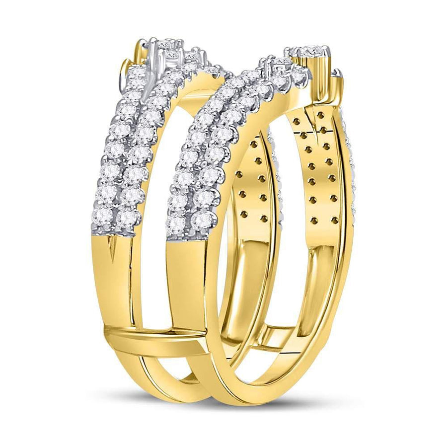 14kt Yellow Gold Womens Round Diamond Wrap Ring Guard Enhancer 7/8 Cttw