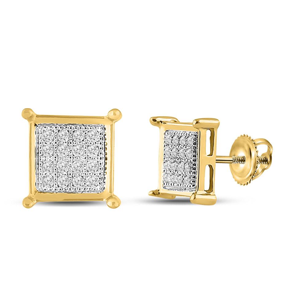 10kt Yellow Gold Womens Round Diamond Square Earrings 1/10 Cttw