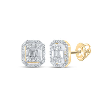 10kt Yellow Gold Baguette Diamond Cluster Earrings 1/2 Cttw