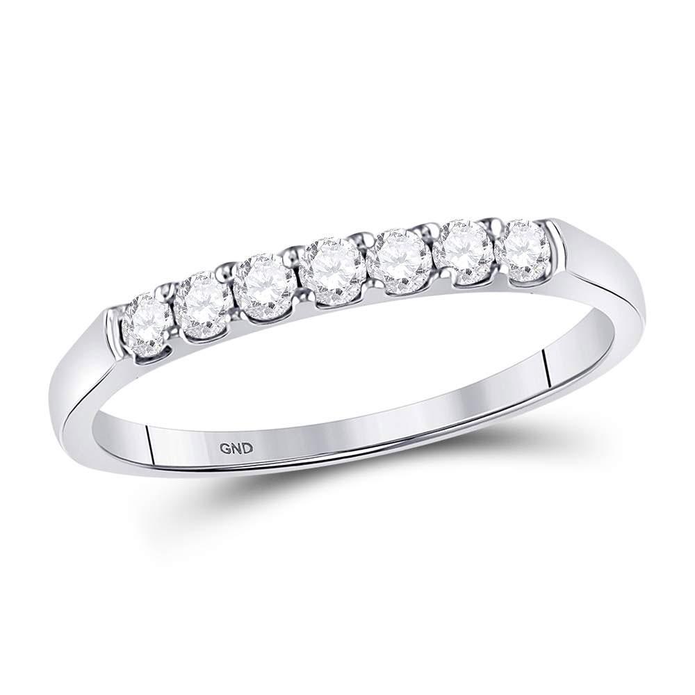 14kt White Gold Womens Round Diamond Single Row Wedding Band 1/4 Cttw