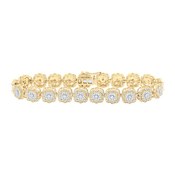 10kt Yellow Gold Womens Round Diamond Square Link Fashion Bracelet 2-3/8 Cttw