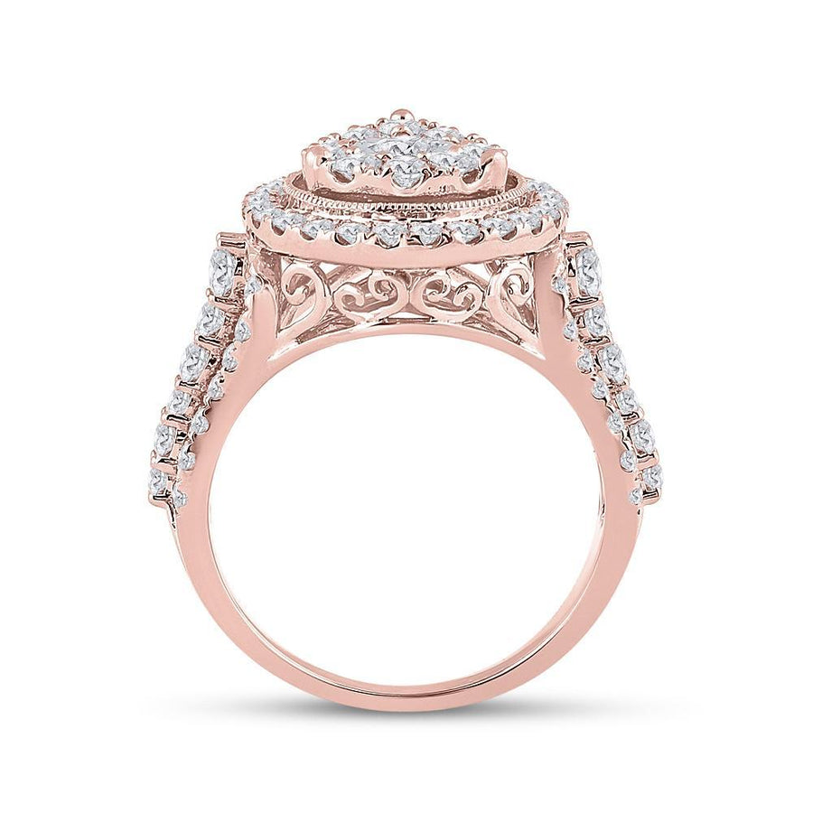 14kt Rose Gold Round Diamond Teardrop Bridal Wedding Engagement Ring 1-3/4 Cttw