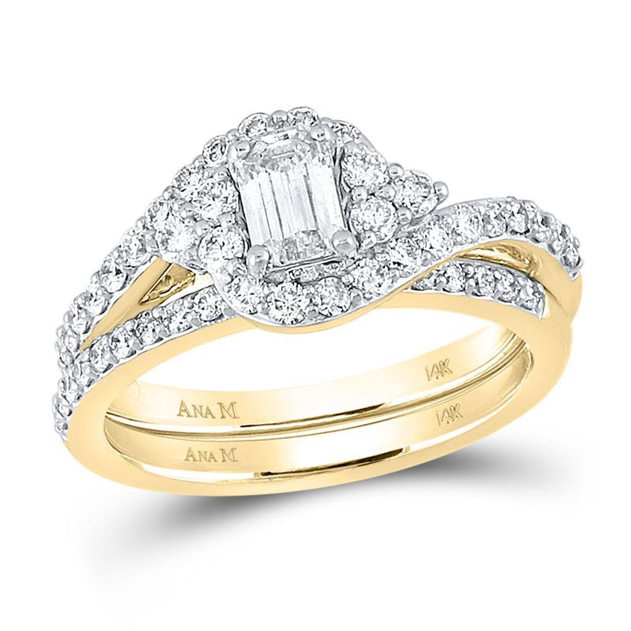 14kt Yellow Gold Emerald Diamond Bridal Wedding Ring Band Set 1-1/4 Cttw