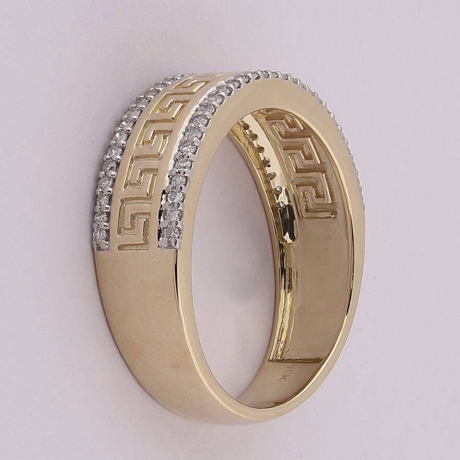 10kt Yellow Gold Mens Round Diamond Wedding Greek Key Band Ring 1/3 Cttw