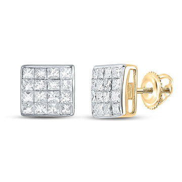 14kt Yellow Gold Womens Princess Diamond Square Cluster Stud Earrings 3/8 Cttw