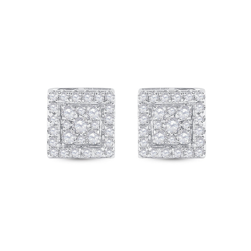 10kt White Gold Womens Round Diamond Square Cluster Stud Earrings 1/2 Cttw