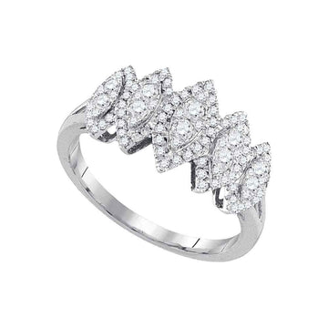 14kt White Gold Womens Round Diamond Oval Cluster Fashion Ring 1/2 Cttw