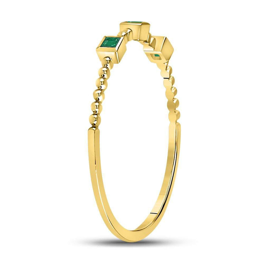 10kt Yellow Gold Womens Princess Emerald Beaded 3-stone Stackable Band Ring .03 Cttw