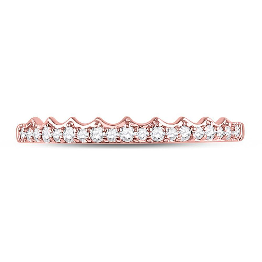 10kt Rose Gold Womens Round Diamond Slender Scalloped Stackable Band Ring 1/6 Cttw