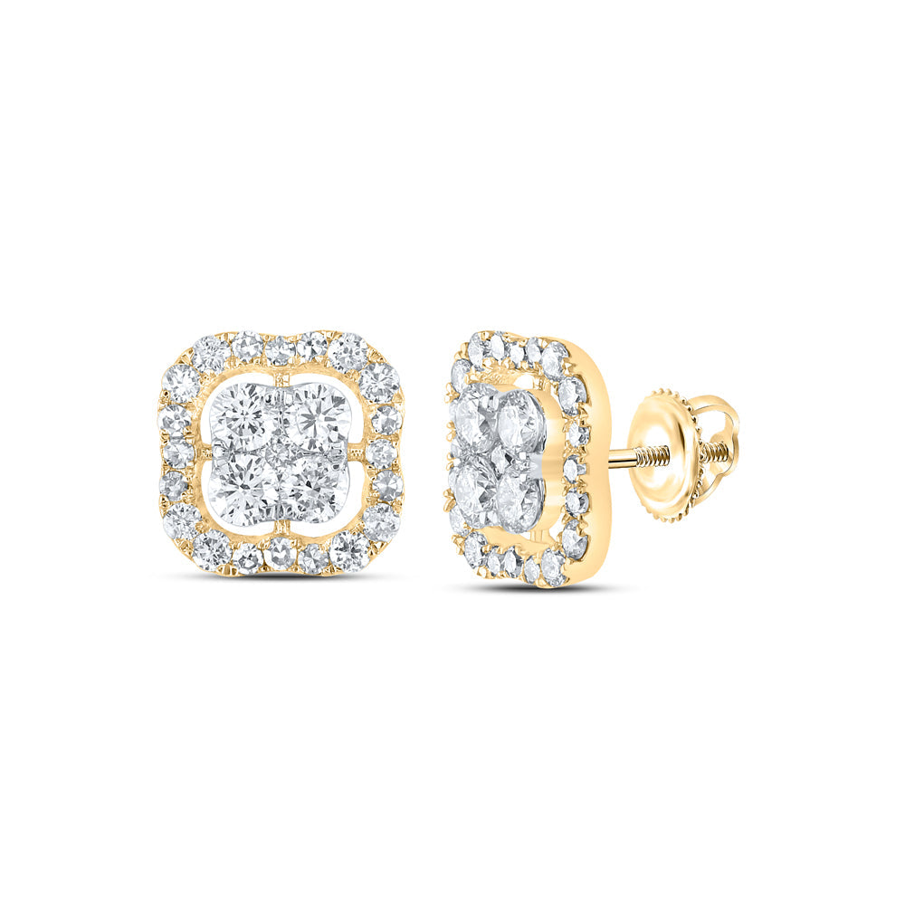 10kt Yellow Gold Womens Round Diamond Square Earrings 1 Cttw