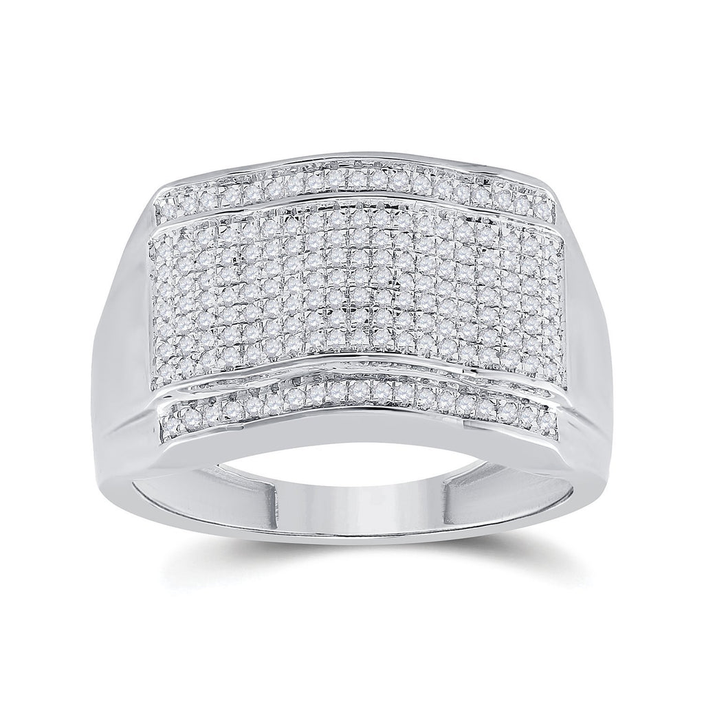 10kt White Gold Mens Round Diamond Cluster Ring 1/2 Cttw