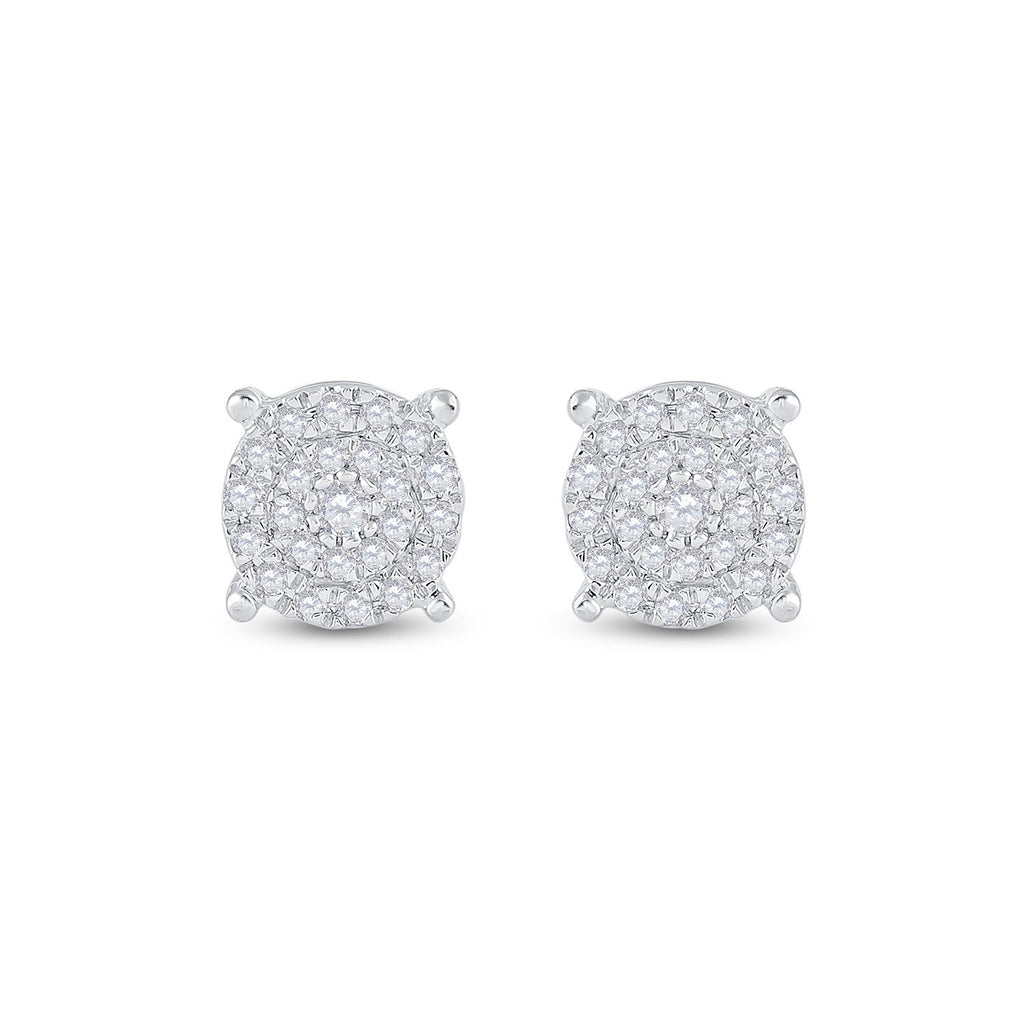 10kt White Gold Womens Round Diamond Circle Cluster Earrings 1/4 Cttw