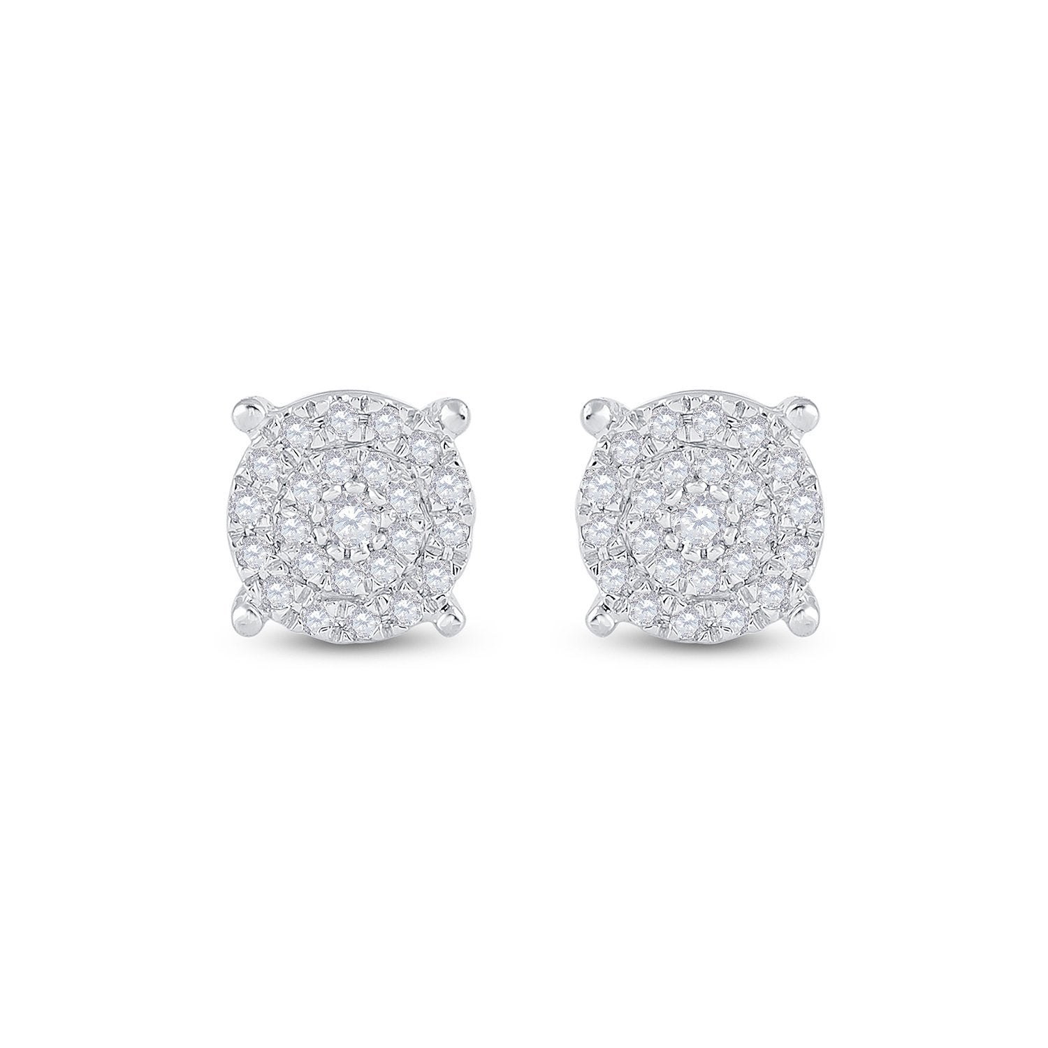 10kt White Gold Womens Round Diamond Circle Cluster Earrings 1/4 Cttw