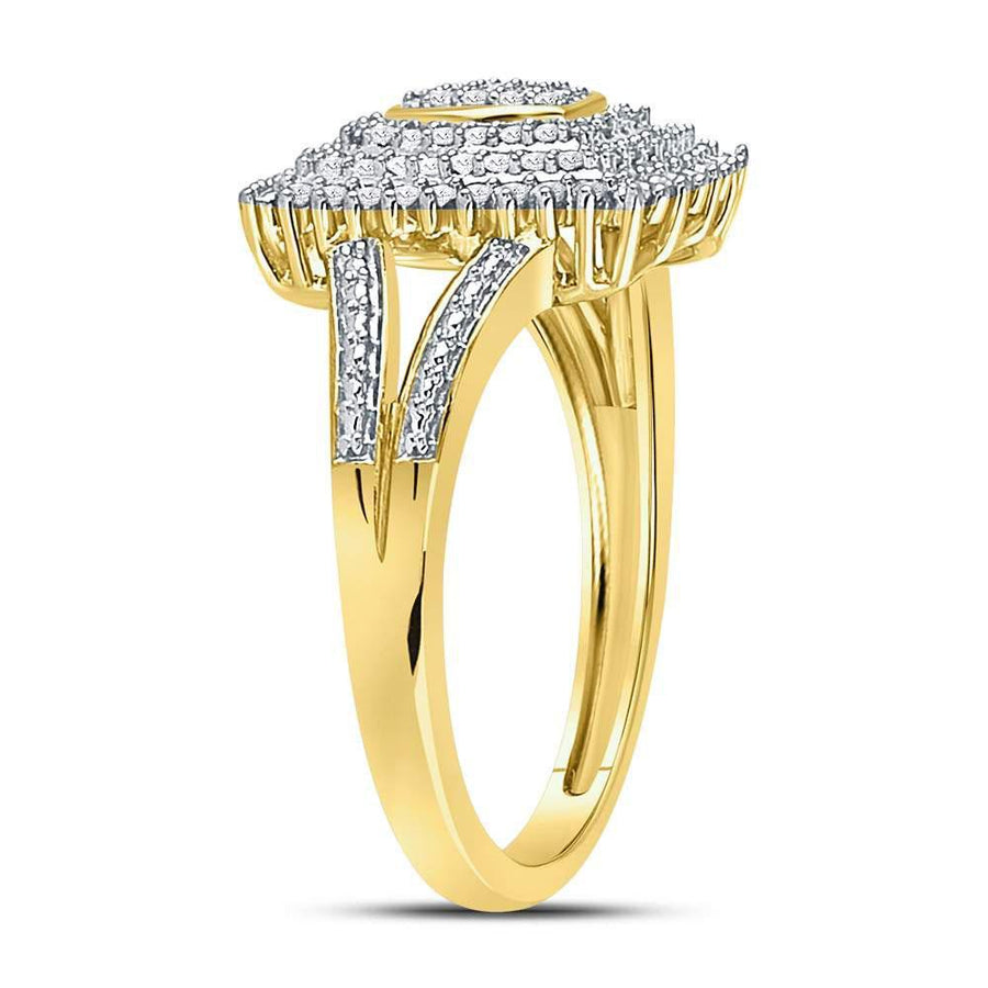 10kt Yellow Gold Womens Round Diamond Rectangle Cluster Split-shank Ring 1/4 Cttw