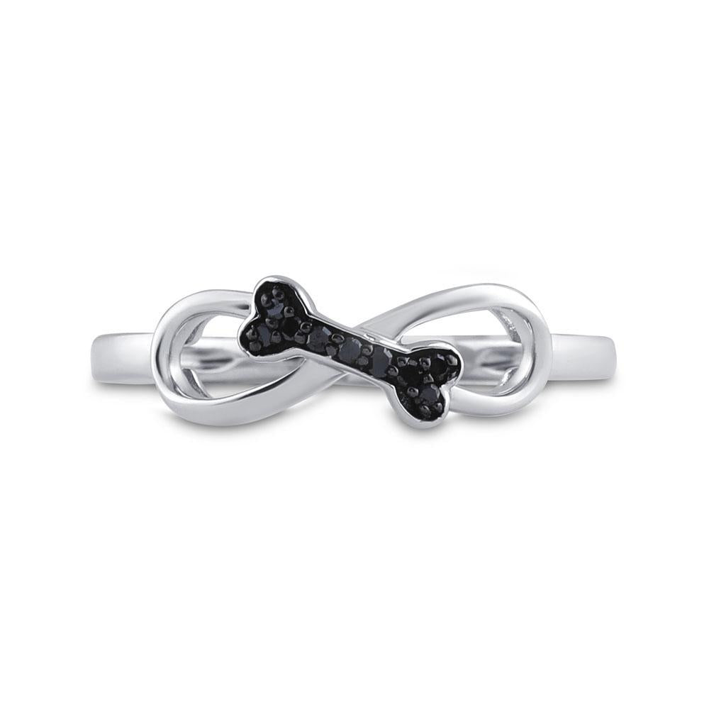 Sterling Silver Womens Round Black Color Enhanced Diamond Dog Bone Infinity Ring 1/20 Cttw