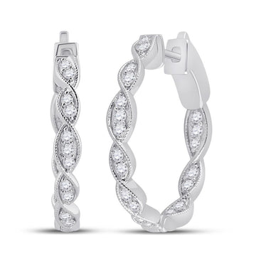 14kt White Gold Womens Round Diamond Fashion Hoop Earrings 1/4 Cttw