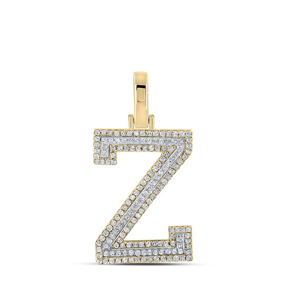 10kt Two-tone Gold Mens Round Diamond Z Initial Letter Pendant 3/8 Cttw