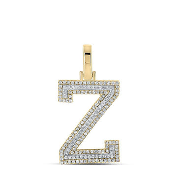 10kt Two-tone Gold Mens Round Diamond Z Initial Letter Pendant 3/8 Cttw