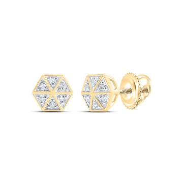 10kt Yellow Gold Womens Round Diamond Hexagon Cluster Earrings 1/10 Cttw