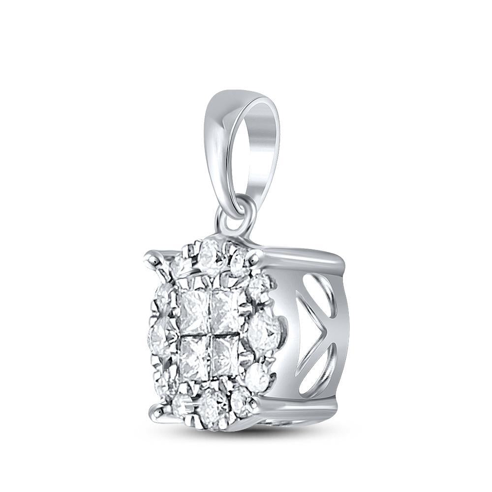 14kt White Gold Womens Princess Diamond Cluster Pendant 1/4 Cttw